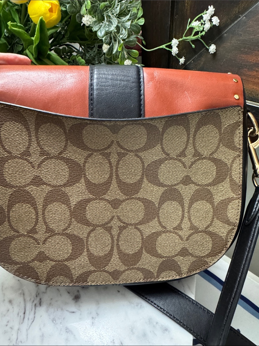 Coach Georgie Saddle Bag Colorblock Rust Flap & Black Trim - Picture 9 of 14